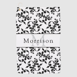 Elegantes Schwarz-Weiß-Damasketmuster Golfhandtuch