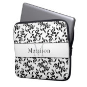 Elegantes Schwarz-Weiß-Damasketmuster Laptopschutzhülle (Vorderseite Links)
