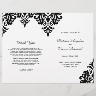 Elegantes Schwarz-Weiß-Damaskus-Hochzeitsprogramm