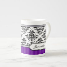 Elegantes Schwarz-Weiß-Damaskus-Knochenporzellan-T