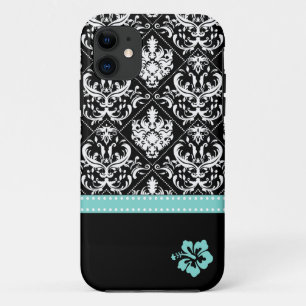 Elegantes Schwarz-Weiß-Damaskus mit Hibiskus Case-Mate iPhone Hülle