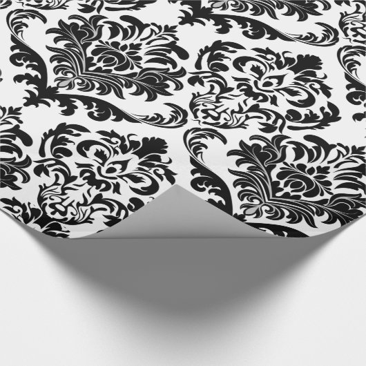 Elegantes Schwarz-Weiß-Damaskus-Muster Geschenkpapier (Ecke)