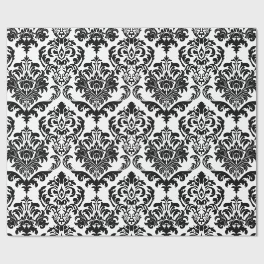 Elegantes Schwarz-Weiß-Damaskus-Muster Geschenkpapier (Flach)