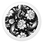 Elegantes Schwarz-Weiß-Damaskus-Muster Keramikknauf (Vorderseite)