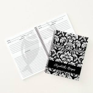 Elegantes Schwarz-Weiß-Damaskus-Rezeptbuch Notizblock