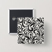 Elegantes Schwarz-Weiß-Damaskus-Rollenmuster Button (Vorne & Hinten)