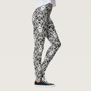 Elegantes Schwarz-Weiß-Damaskusmuster Leggings