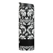 Elegantes Schwarz-Weiß-Damaskusmuster Thermosbecher (Nach rechts gedreht)