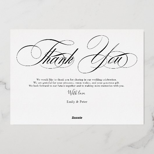 Elegantes Schwarz-Weiß-Dankeschön 3 Foto Hochzeit Folieneinladung (Rückseite)