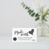 Elegantes Schwarz-Weiß-Dankeschön mit Liebe gemach Visitenkarte (Stehend Vorderseite)