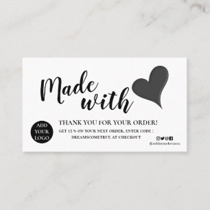 Elegantes Schwarz-Weiß-Dankeschön mit Liebe gemach Visitenkarte
