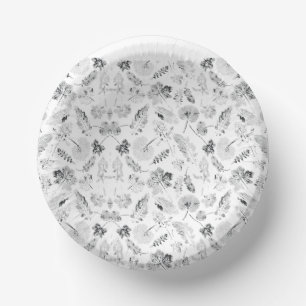 Elegantes Schwarz-Weiß-Design mit Blumendarstellun Pappteller