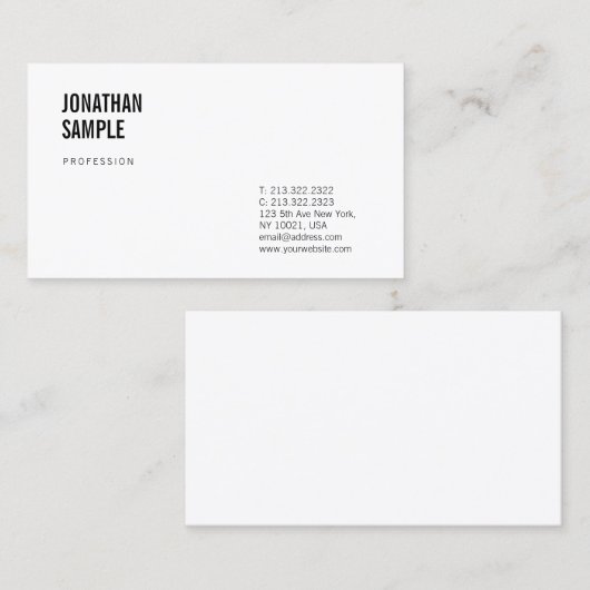 Elegantes Schwarz-Weiß-Design Modernes Schlichtes Visitenkarte (Vorne/Hinten)