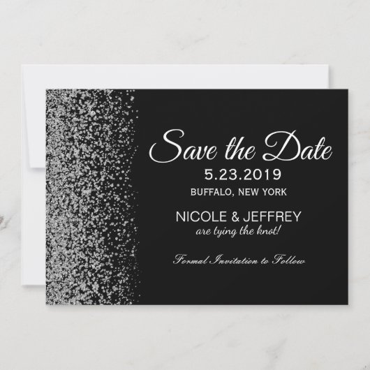 Elegantes Schwarz-Weiß-Diamant-Hochzeitdatum Geret Save The Date (Vorderseite)