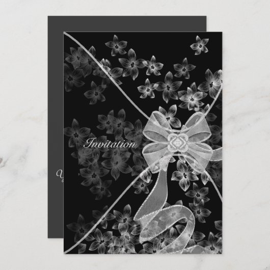 Elegantes Schwarz-Weiß-Dogwood-Party Einladung (Vorne/Hinten)
