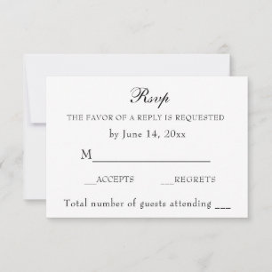 Elegantes Schwarz/Weiß Einfach Minimalistisch RSVP Karte
