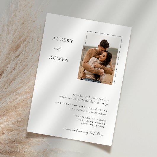 Elegantes Schwarz-Weiß-Einfaches Foto Hochzeit Einladung