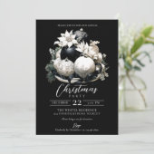 Elegantes Schwarz-Weiß-Elfenbein Weihnachts-Party Einladung (Stehend Vorderseite)