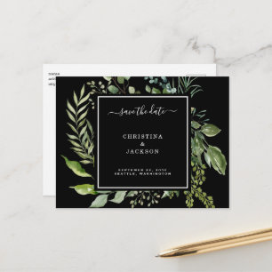 Elegantes Schwarz-Weiß-Eukalyptus-Save-the-Date-QR Ankündigungspostkarte