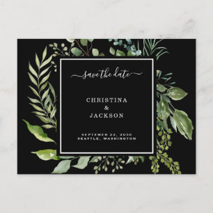Elegantes Schwarz-Weiß-Eukalyptus-Save-the-Date-QR Postkarte
