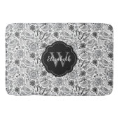 Elegantes Schwarz-weiß Floral Monogramm Badematte (Vorderseite)