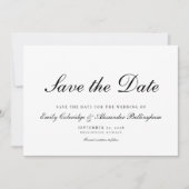Elegantes Schwarz-Weiß-Formalskript Save The Date (Vorderseite)