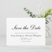 Elegantes Schwarz-Weiß-Formalskript Save The Date (Stehend Vorderseite)