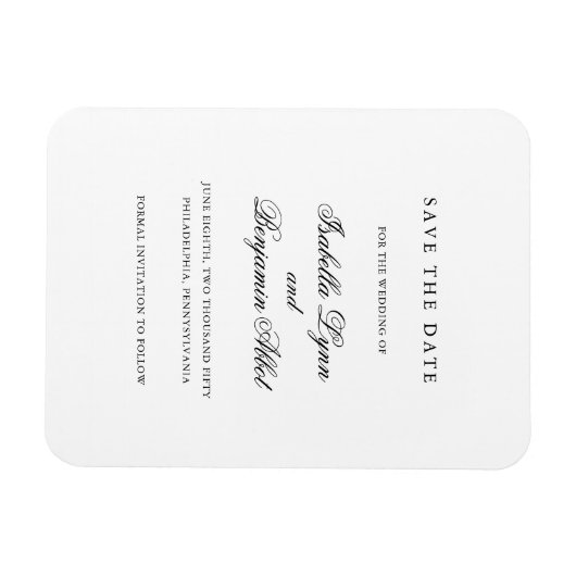 Elegantes Schwarz-Weiß-Format Save the Date Magnet (Horizontal)