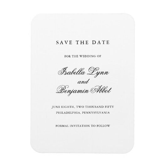 Elegantes Schwarz-Weiß-Format Save the Date Magnet (Vertikal)