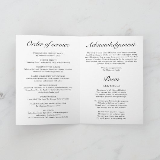 Elegantes Schwarz-Weiß-Foto Beerdigung Programm (Innenseite)