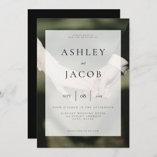 Elegantes Schwarz-Weiß-Foto Einladung zur Hochzeit (Vorne/Hinten)