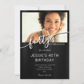 Elegantes Schwarz-Weiß-Foto, fabelhaft 40. Einladung (Vorderseite)