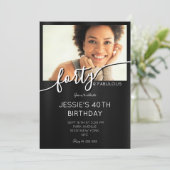 Elegantes Schwarz-Weiß-Foto, fabelhaft 40. Einladung (Stehend Vorderseite)