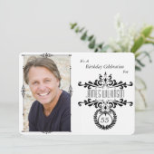 Elegantes Schwarz/Weiß Foto Geburtstag einladen Einladung (Stehend Vorderseite)