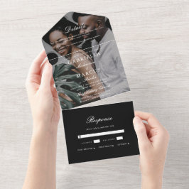 Elegantes Schwarz-Weiß-Foto Hochzeit All In One Einladung