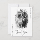 Elegantes Schwarz-Weiß-Foto Hochzeit Dankeskarte (Vorderseite)