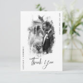 Elegantes Schwarz-Weiß-Foto Hochzeit Dankeskarte (Stehend Vorderseite)