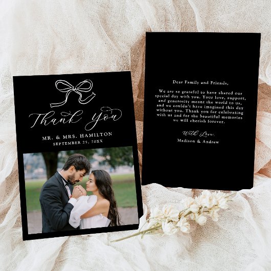 Elegantes Schwarz-Weiß-Foto Hochzeit Dankeskarte