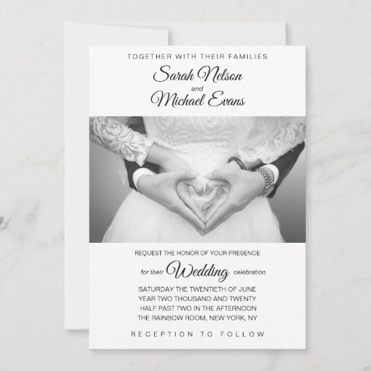 Elegantes Schwarz-Weiß-Foto Hochzeit Einladung (Vorderseite)