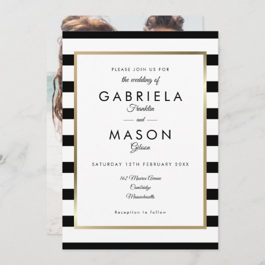 Elegantes Schwarz-Weiß-Foto Hochzeit Einladung (Vorne/Hinten)