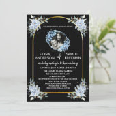 Elegantes Schwarz-Weiß-Foto Hochzeit Einladung (Stehend Vorderseite)