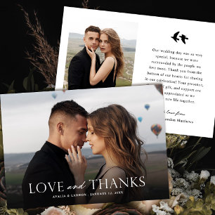 Elegantes Schwarz-Weiß-Foto Hochzeit   Vögel Dankeskarte