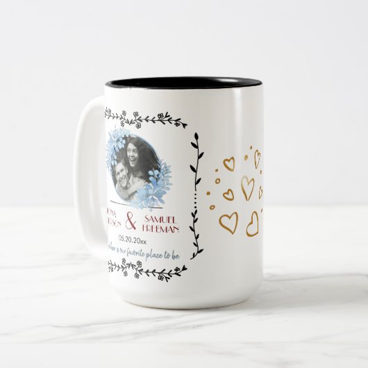 Elegantes Schwarz-Weiß-Foto Hochzeit Zweifarbige Tasse (Vorderseite Links)