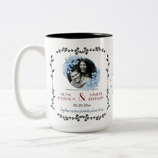 Elegantes Schwarz-Weiß-Foto Hochzeit Zweifarbige Tasse (Links)