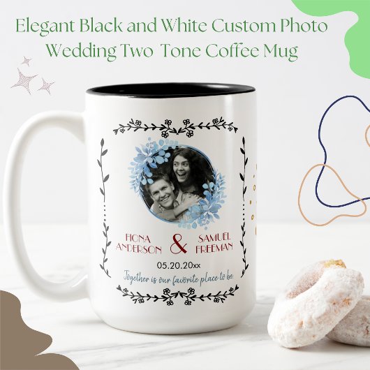 Elegantes Schwarz-Weiß-Foto Hochzeit Zweifarbige Tasse