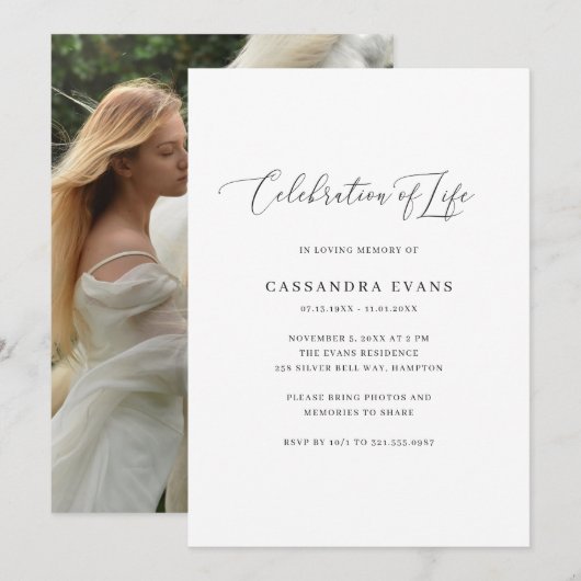 Elegantes Schwarz-Weiß-Foto - Lebensfeier Einladung (Vorne/Hinten)