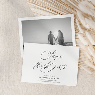 Elegantes Schwarz-Weiß-Foto Rückseite Hochzeit Hor Save The Date