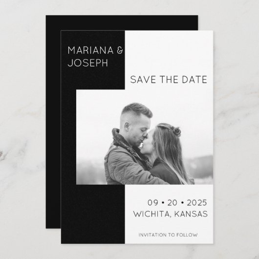 Elegantes Schwarz-Weiß-Foto Save The Date (Vorne/Hinten)