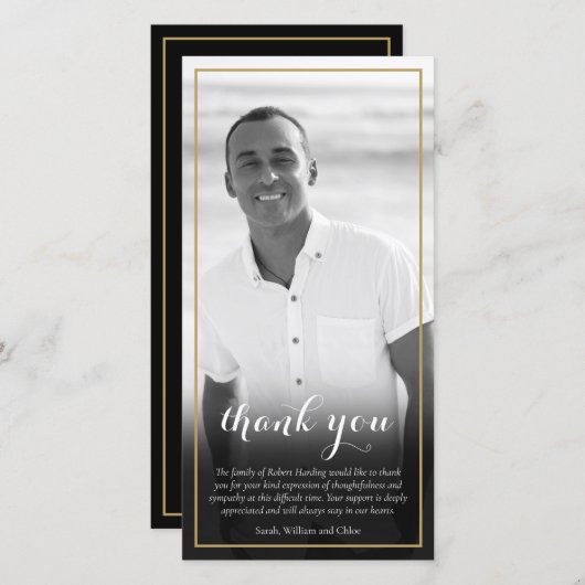 Elegantes Schwarz-Weiß-Foto-Skript Dankeskarte (Vorne/Hinten)