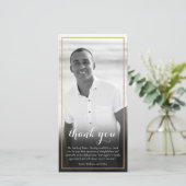 Elegantes Schwarz-Weiß-Foto-Skript Dankeskarte (Stehend Vorderseite)